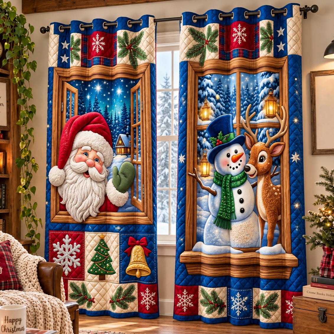 Christmas Window Quilted Door Curtain printed door curtain