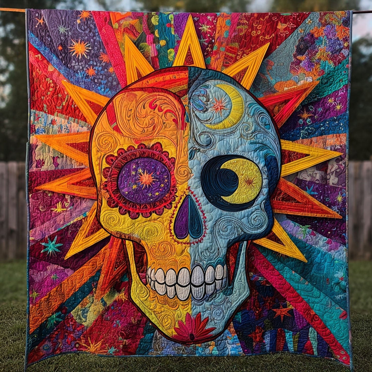 Chromo Skull Quilted Blanket printed blanket