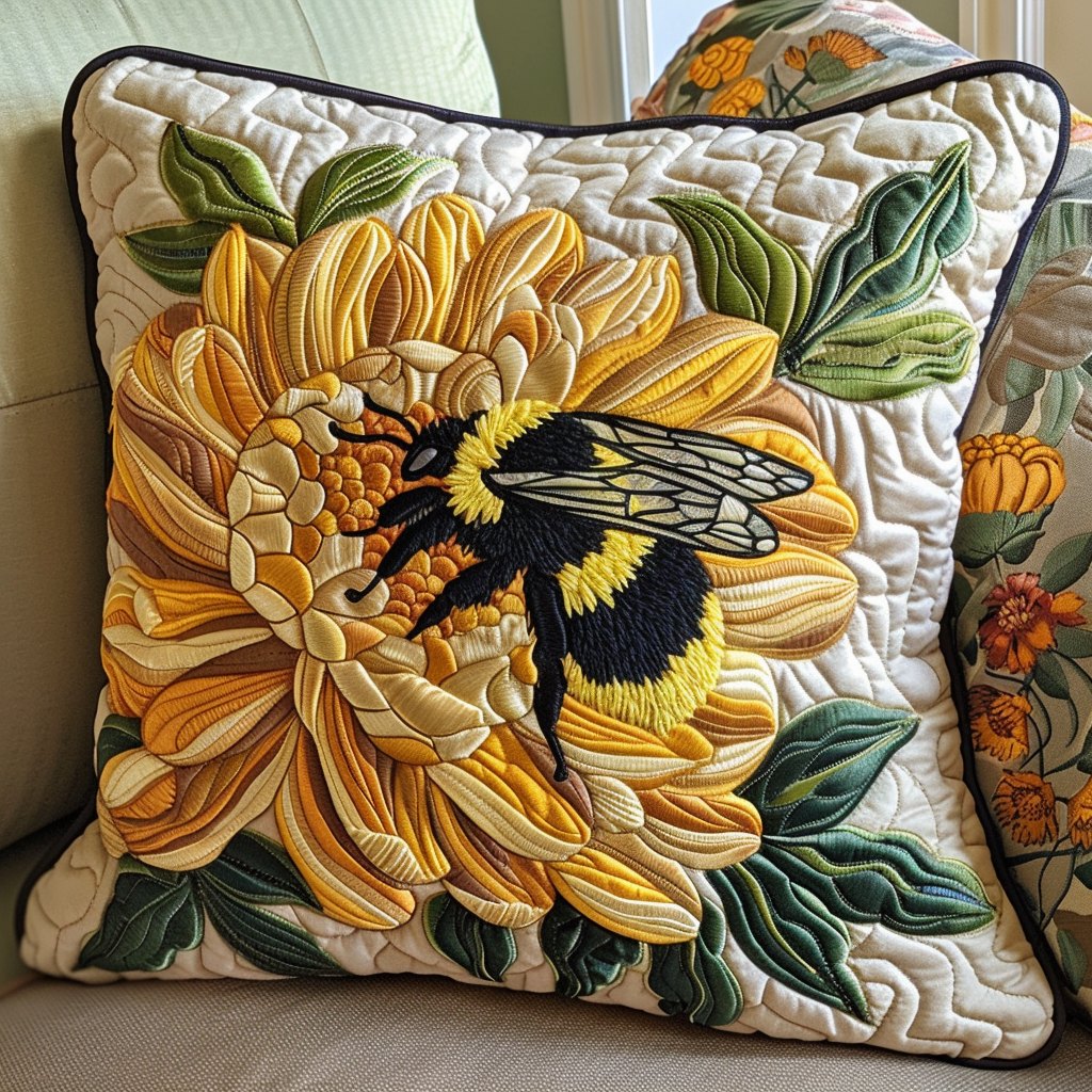 Chrysanthemum Bee Quilted Cushion Cover printed cushion cover