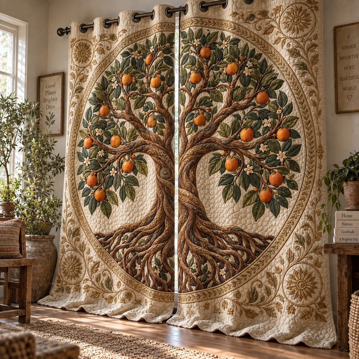 Citrus Orchard Bloom Quilted Curtains printed door curtain