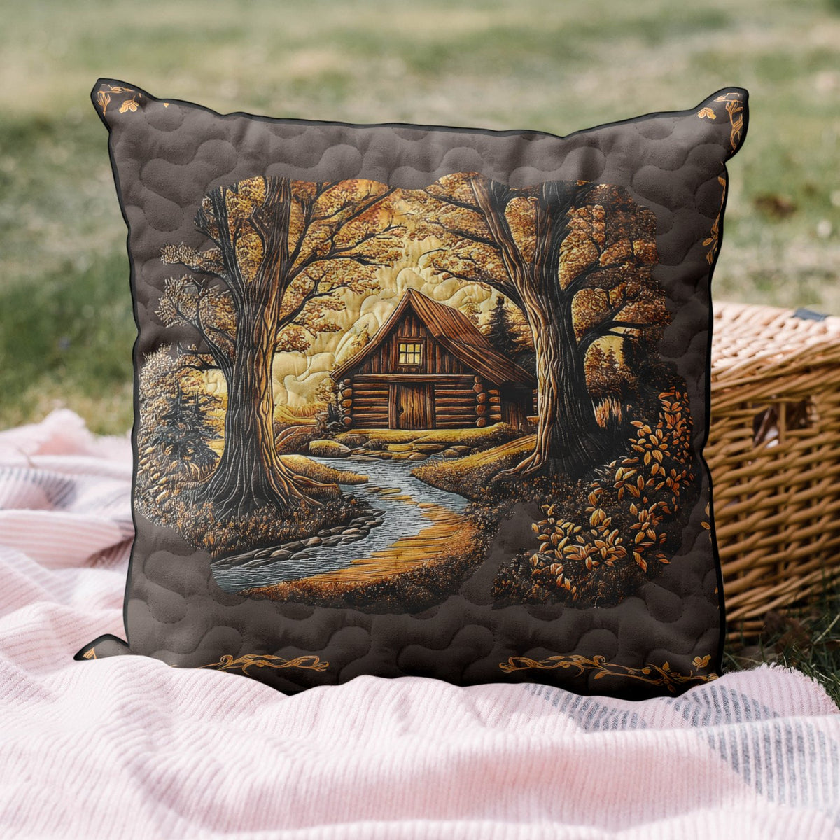 Classic Log Cabin Quilted Cushion Cover printed cushion cover