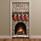 Classic White Brick Fireplace Quilted Door Curtain printed door curtain