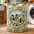 Clover Pasture Cows Quilted Laundry Hamper printed laundry hamper