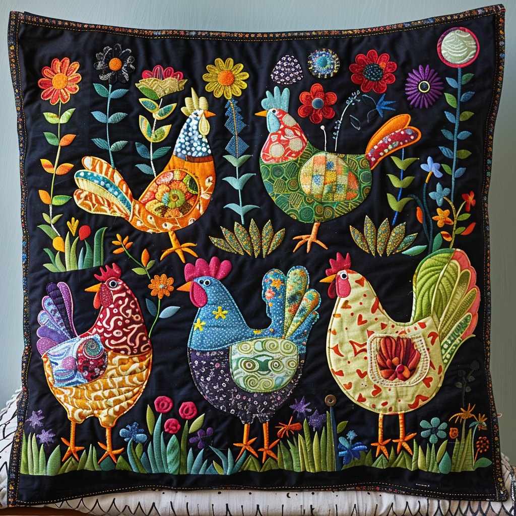 Cluck Cozy Quilted Cushion Cover printed cushion cover