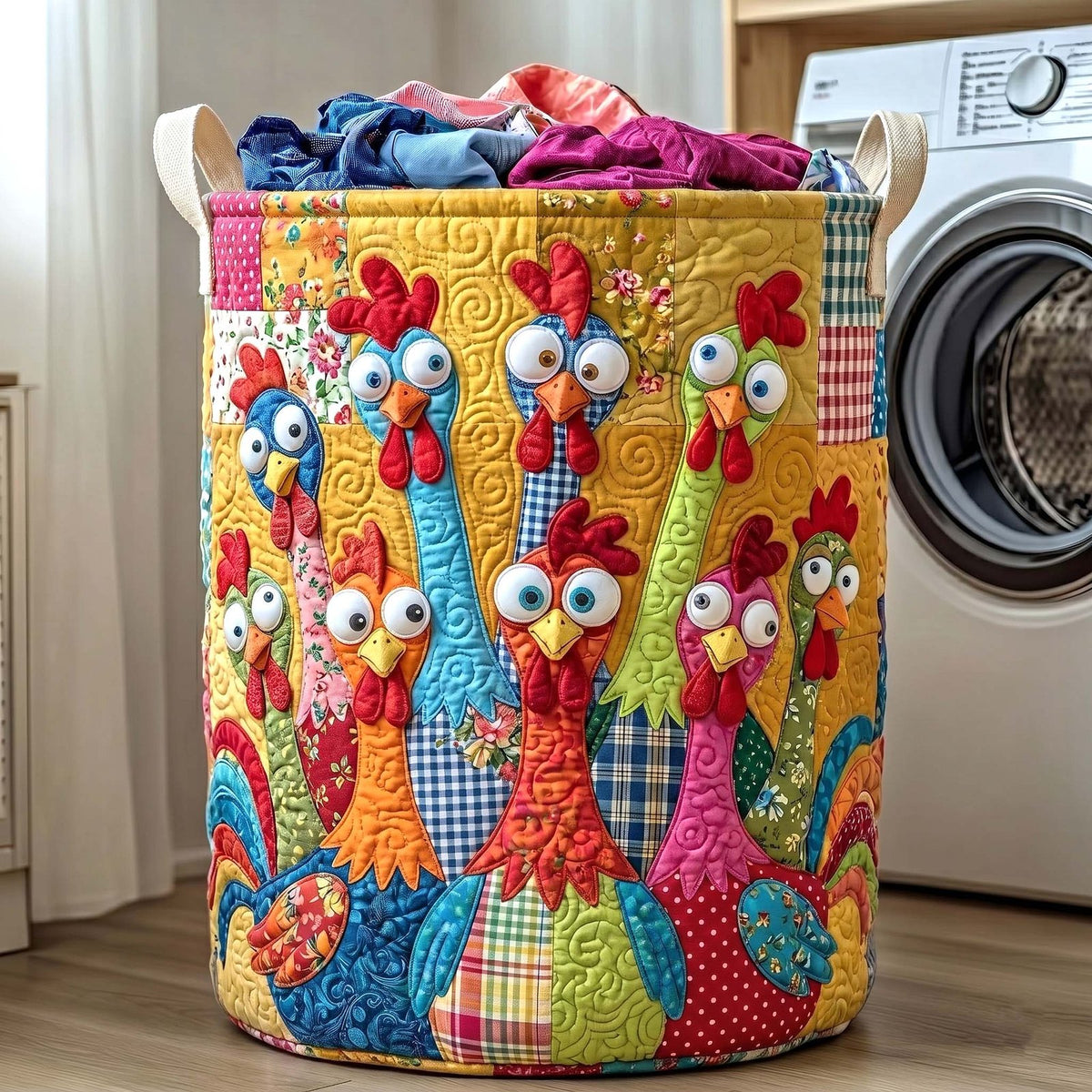 Clucky Chaos Quilted Laundry Hamper printed laundry hamper