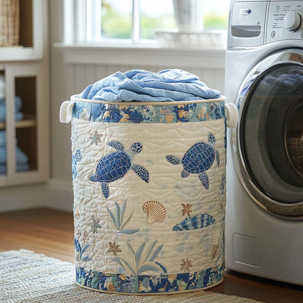 Coastal Calm Quilted Laundry Hamper printed laundry hamper