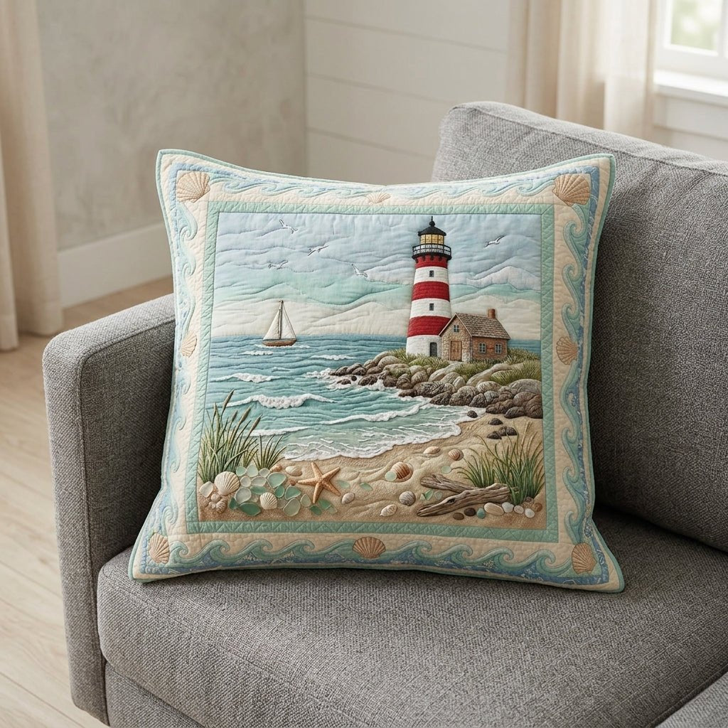 Coastal Lighthouse Haven Quilted Cushion Cover printed cushion cover