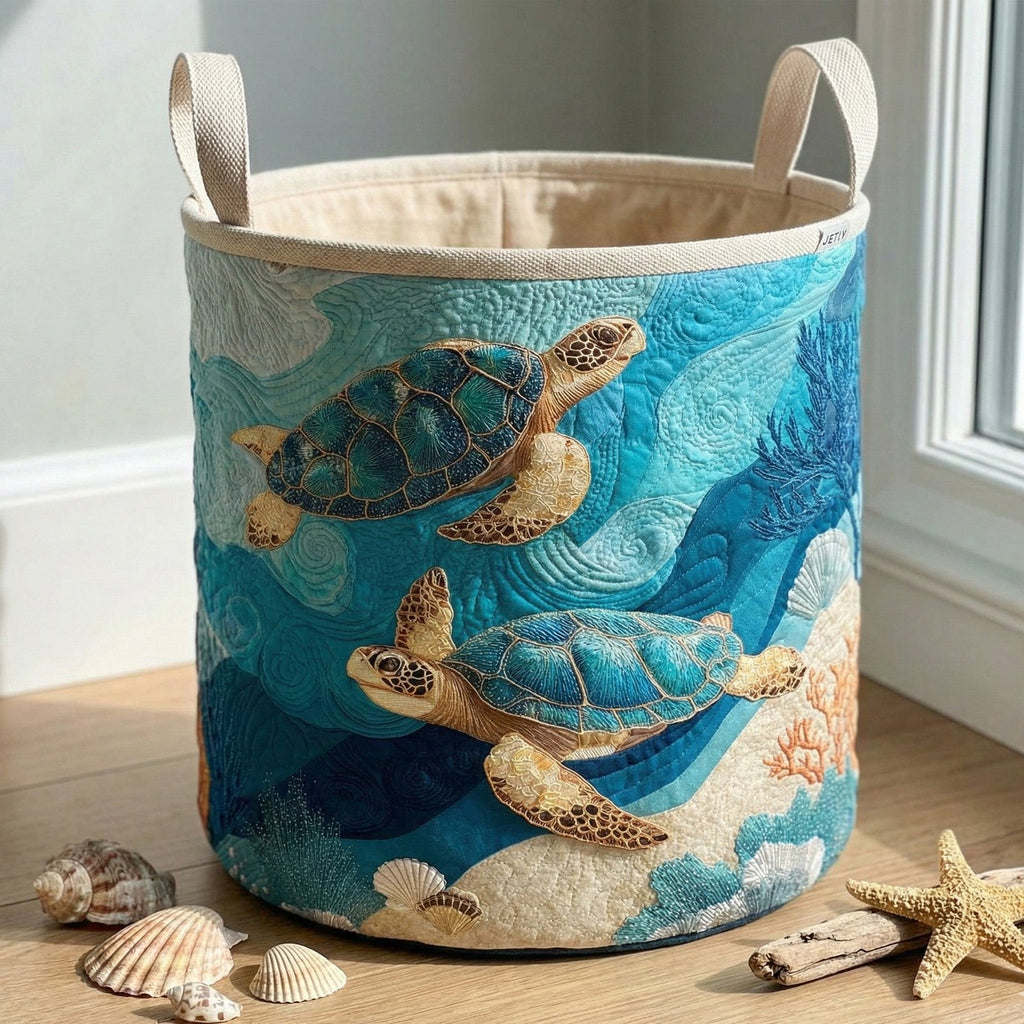 Coastal Wave Harmony Quilted Laundry Hamper printed laundry hamper