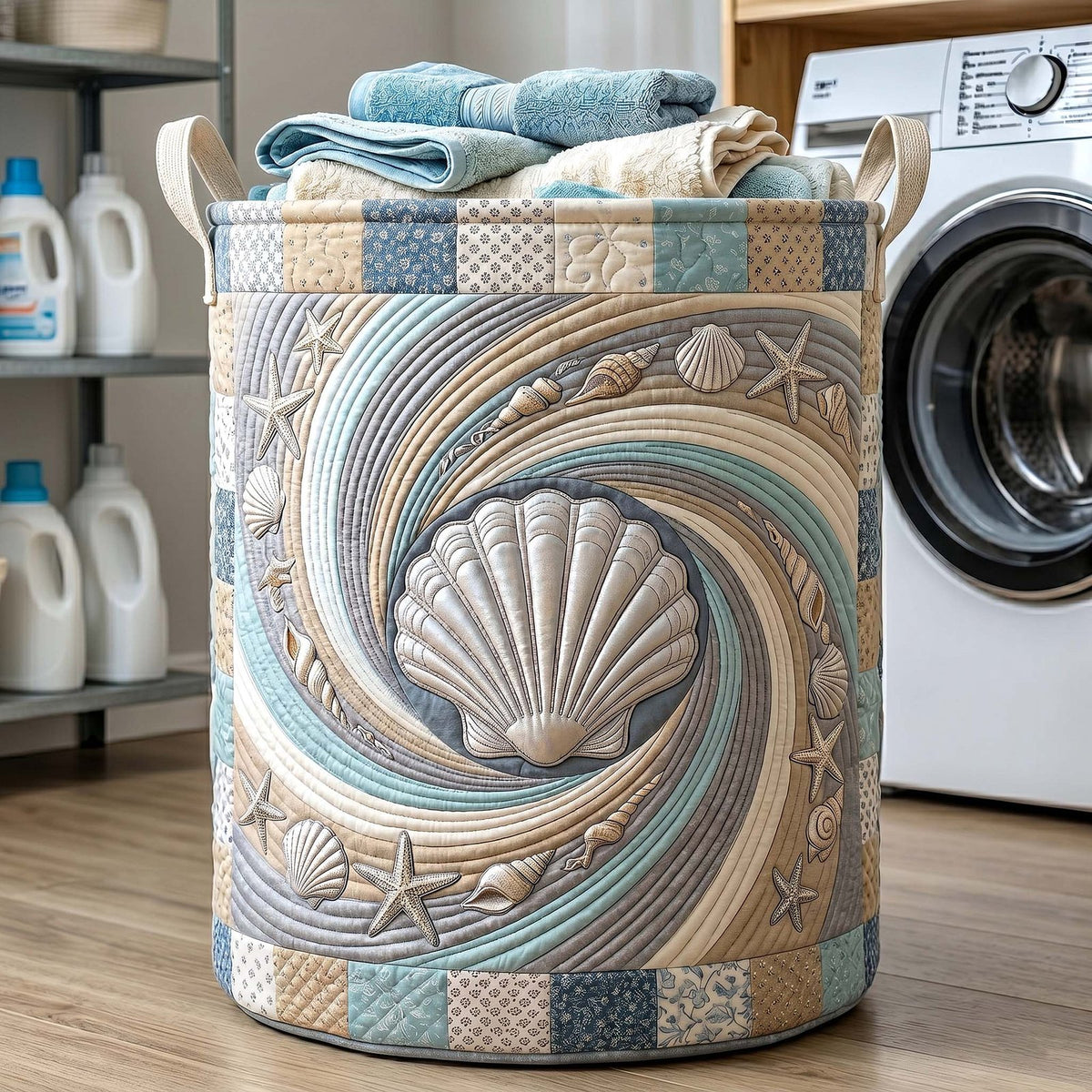 Coastal Whisper Quilted Laundry Hamper printed laundry hamper
