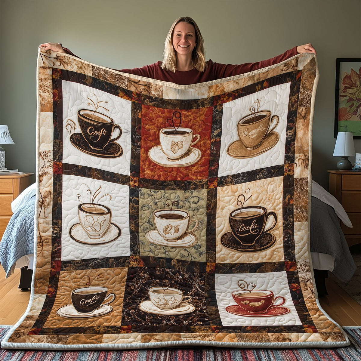 Coffee Cup Quilted Blanket printed blanket