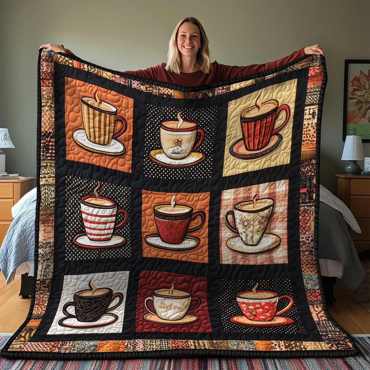 Coffee Cup Quilted Blanket printed blanket