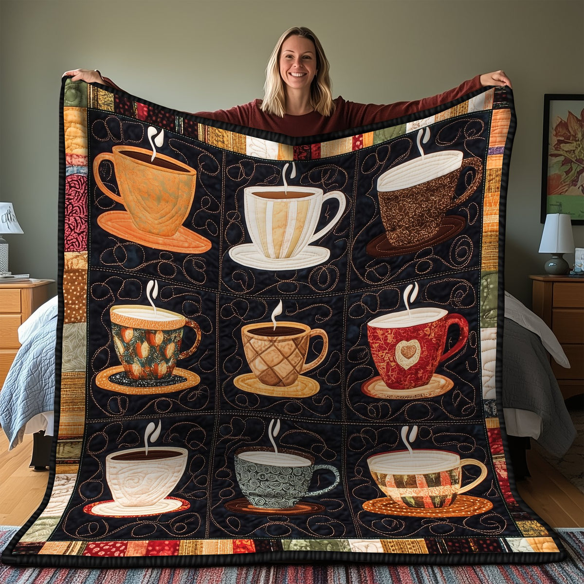 Coffee Cup Quilted Blanket printed blanket