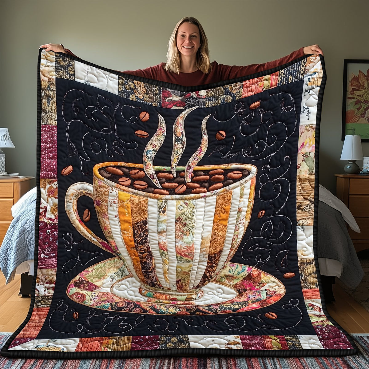 Coffee Cup Quilted Blanket printed blanket