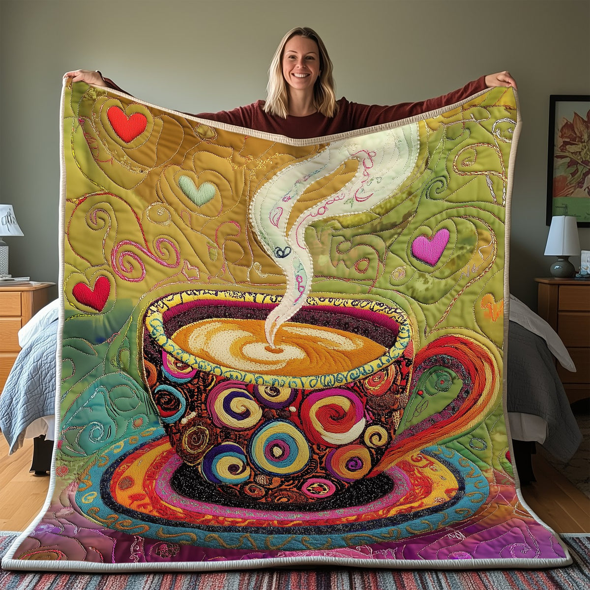 Coffee Cup Quilted Blanket printed blanket