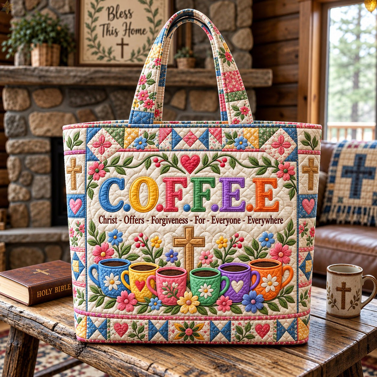 Coffee With Christ Quilted Tote Bag printed tote bag
