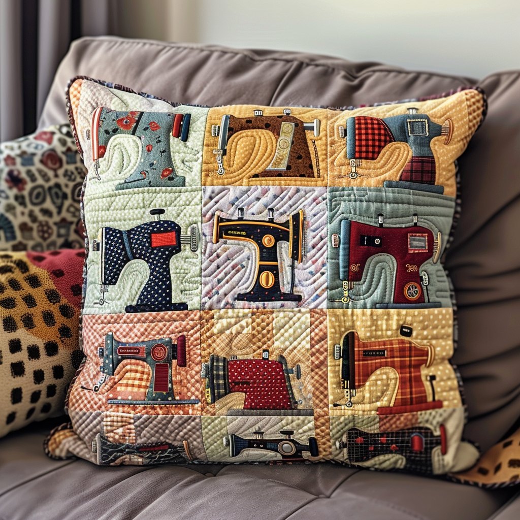Collector's Sewing Machine Quilted Cushion Cover printed cushion cover