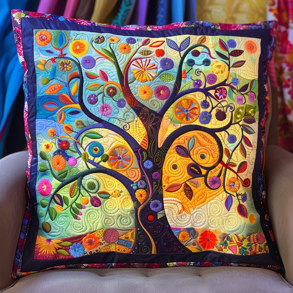 Colorburst Tree of Life Quilted Cushion Cover printed cushion cover