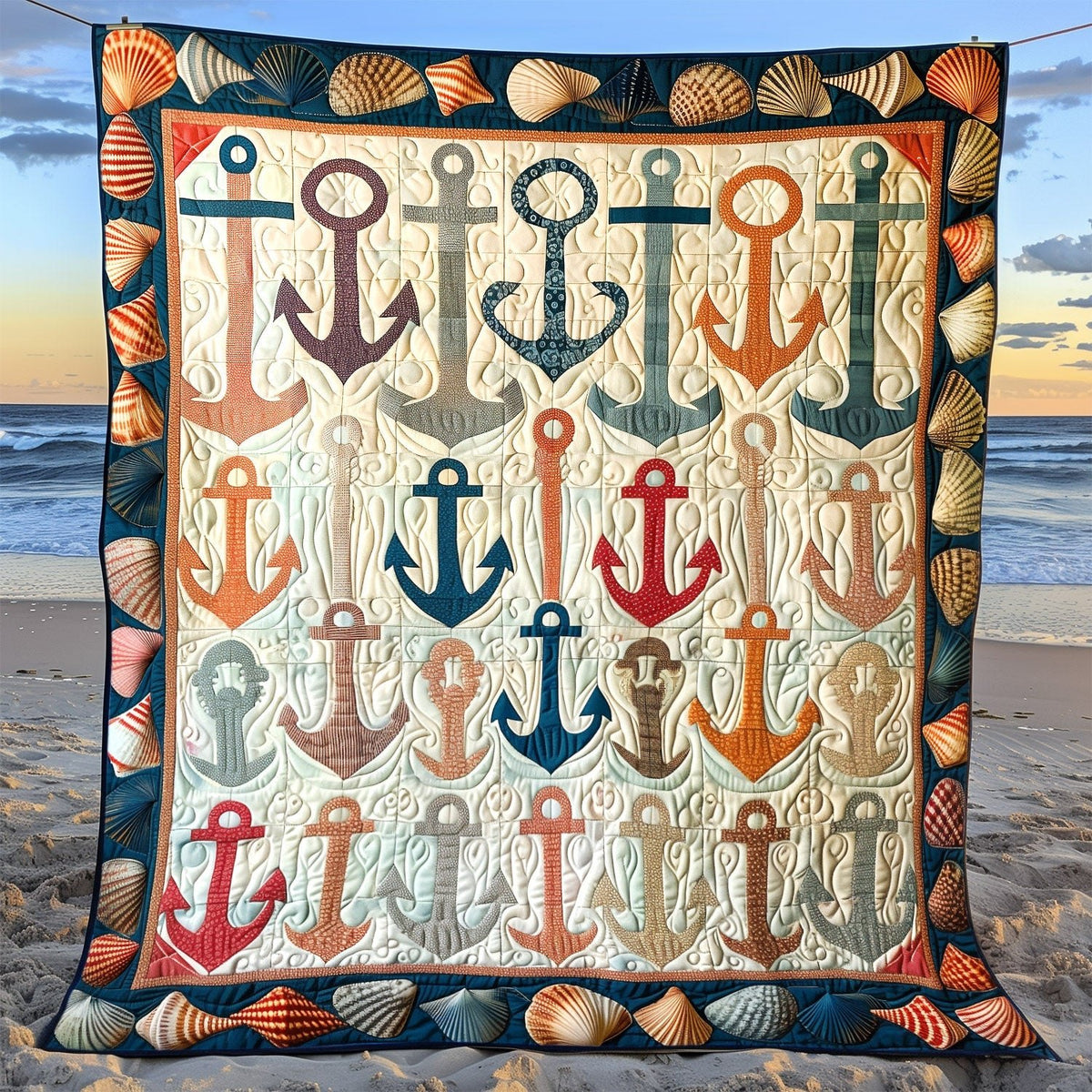 Colorful Anchors Quilted Blanket printed blanket