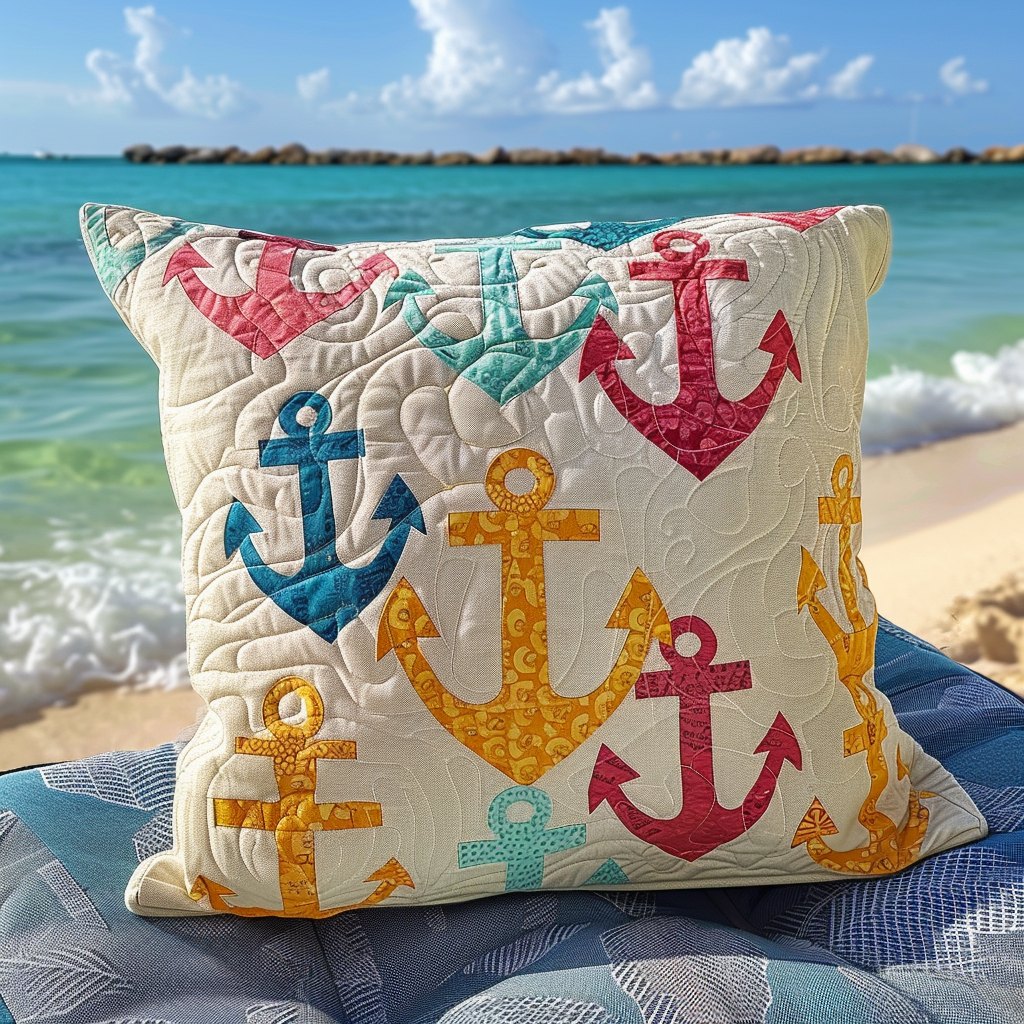 Colorful Anchors Quilted Cushion Cover printed cushion cover