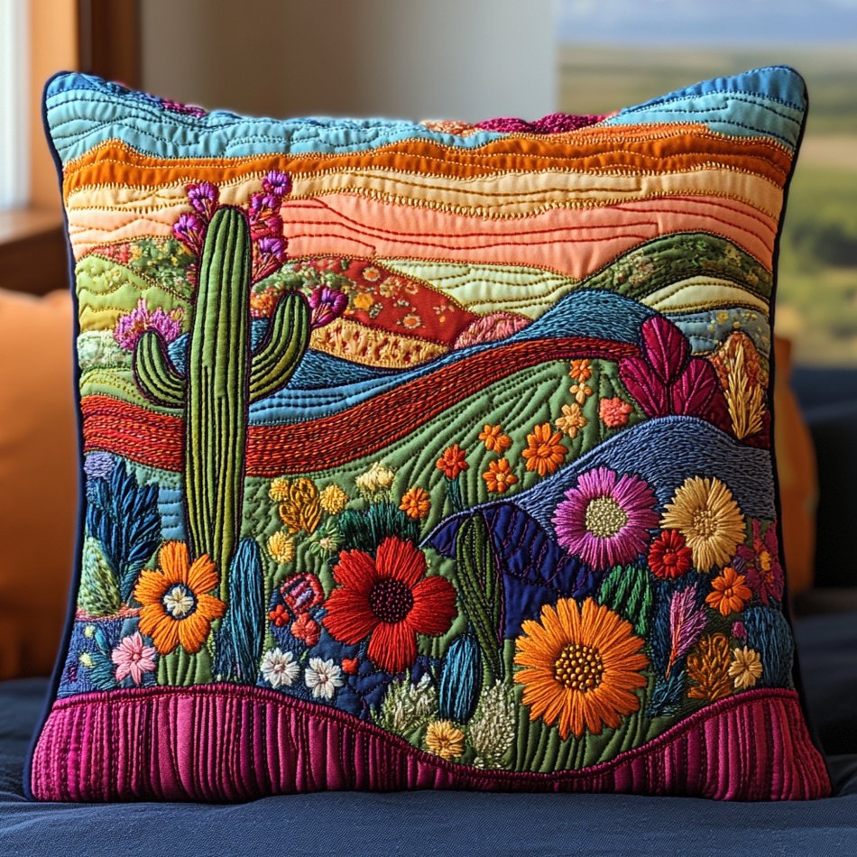 Colorful Cactus Quilted Cushion Cover printed cushion cover
