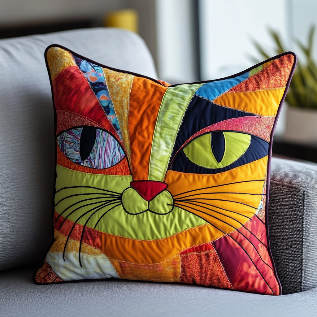 Colorful Cat Quilted Cushion Cover printed cushion cover