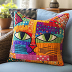 Colorful Cat Quilted Cushion Cover printed cushion cover