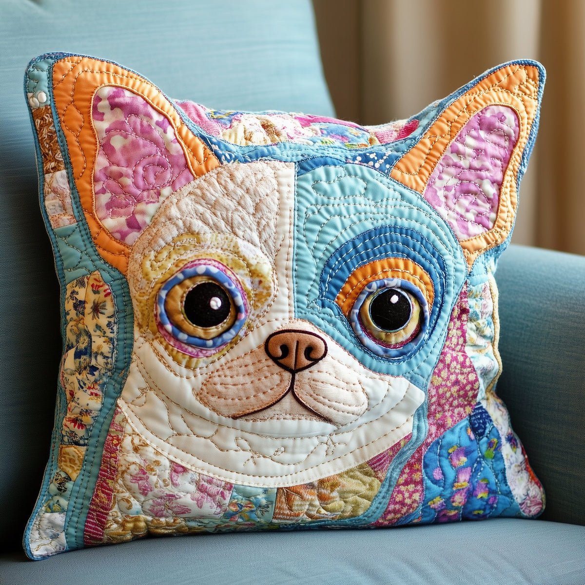 Colorful Chihuahua Quilted Cushion Cover printed cushion cover
