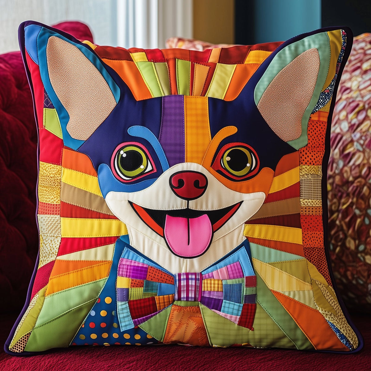 Colorful Chihuahua Quilted Cushion Cover printed cushion cover