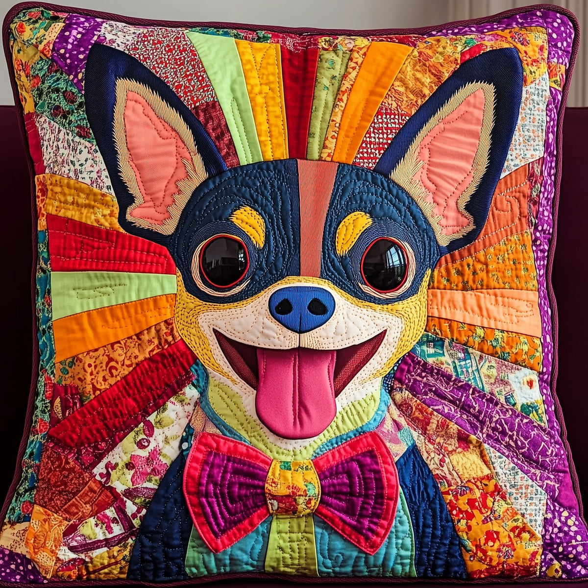 Colorful Chihuahua Quilted Cushion Cover printed cushion cover