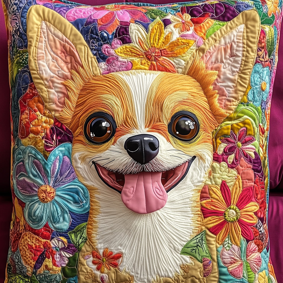 Colorful Chihuahua Quilted Cushion Cover printed cushion cover