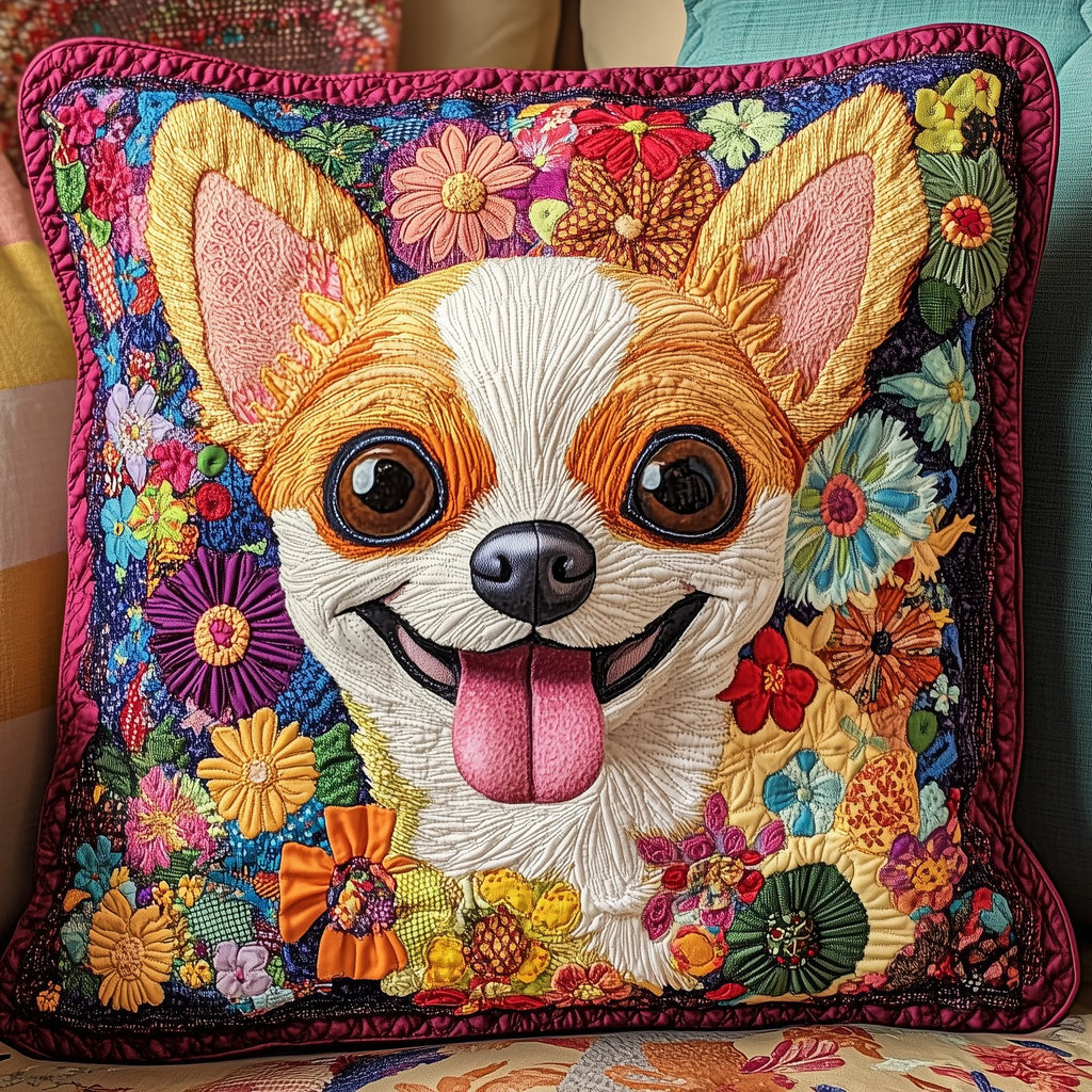 Colorful Chihuahua Quilted Cushion Cover printed cushion cover