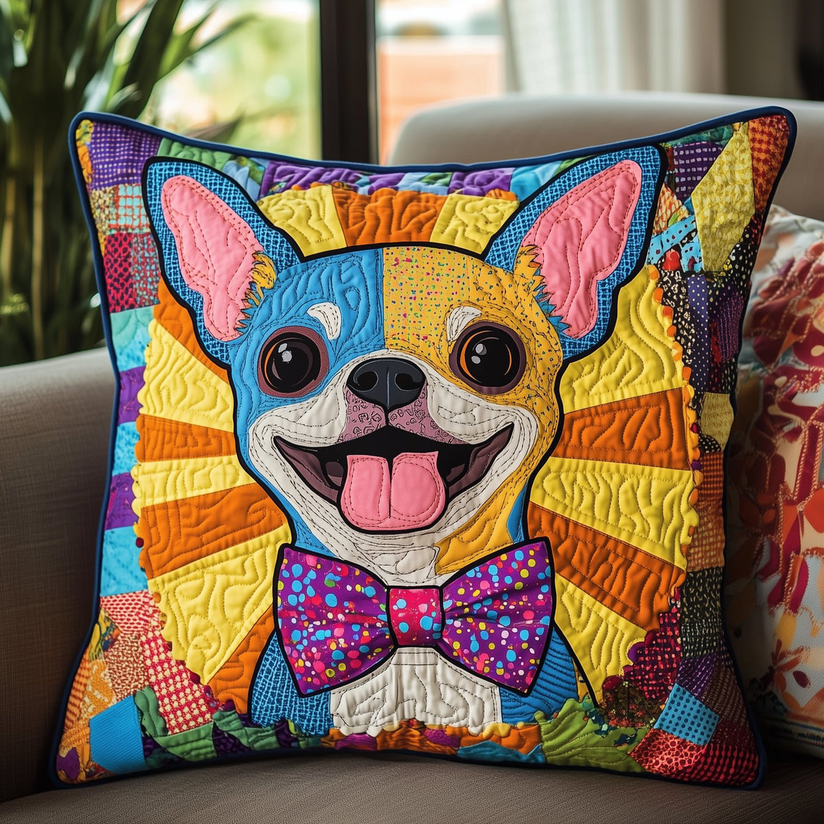 Colorful Chihuahua Quilted Cushion Cover printed cushion cover