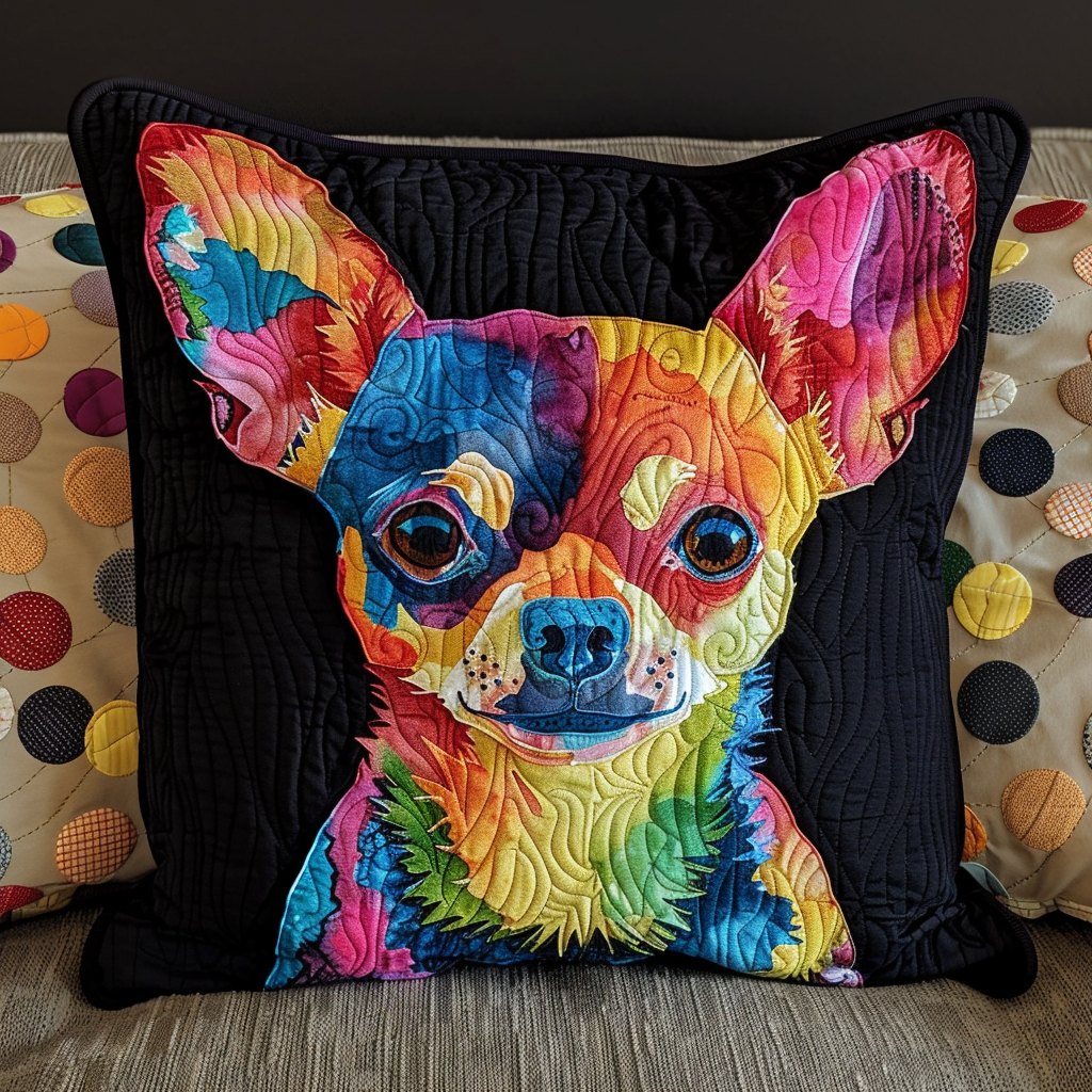 Colorful Chihuahua Quilted Cushion Cover printed cushion cover