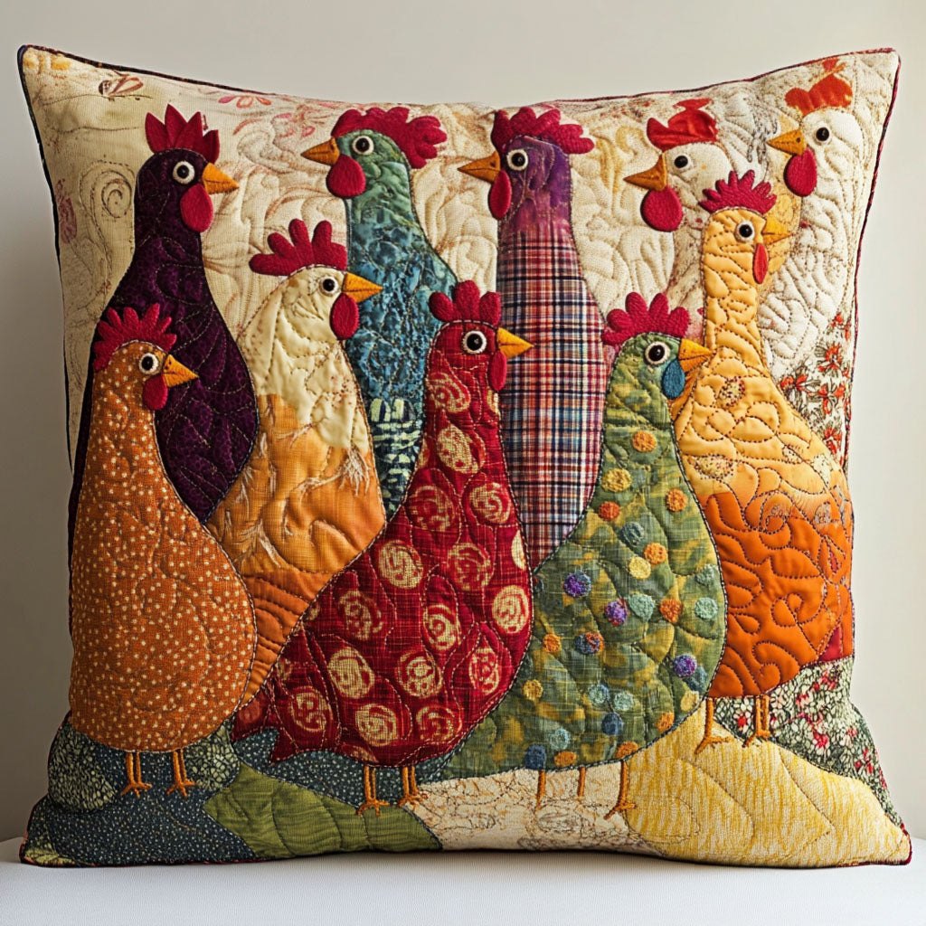 Colorful Coop Quilted Cushion Cover printed cushion cover