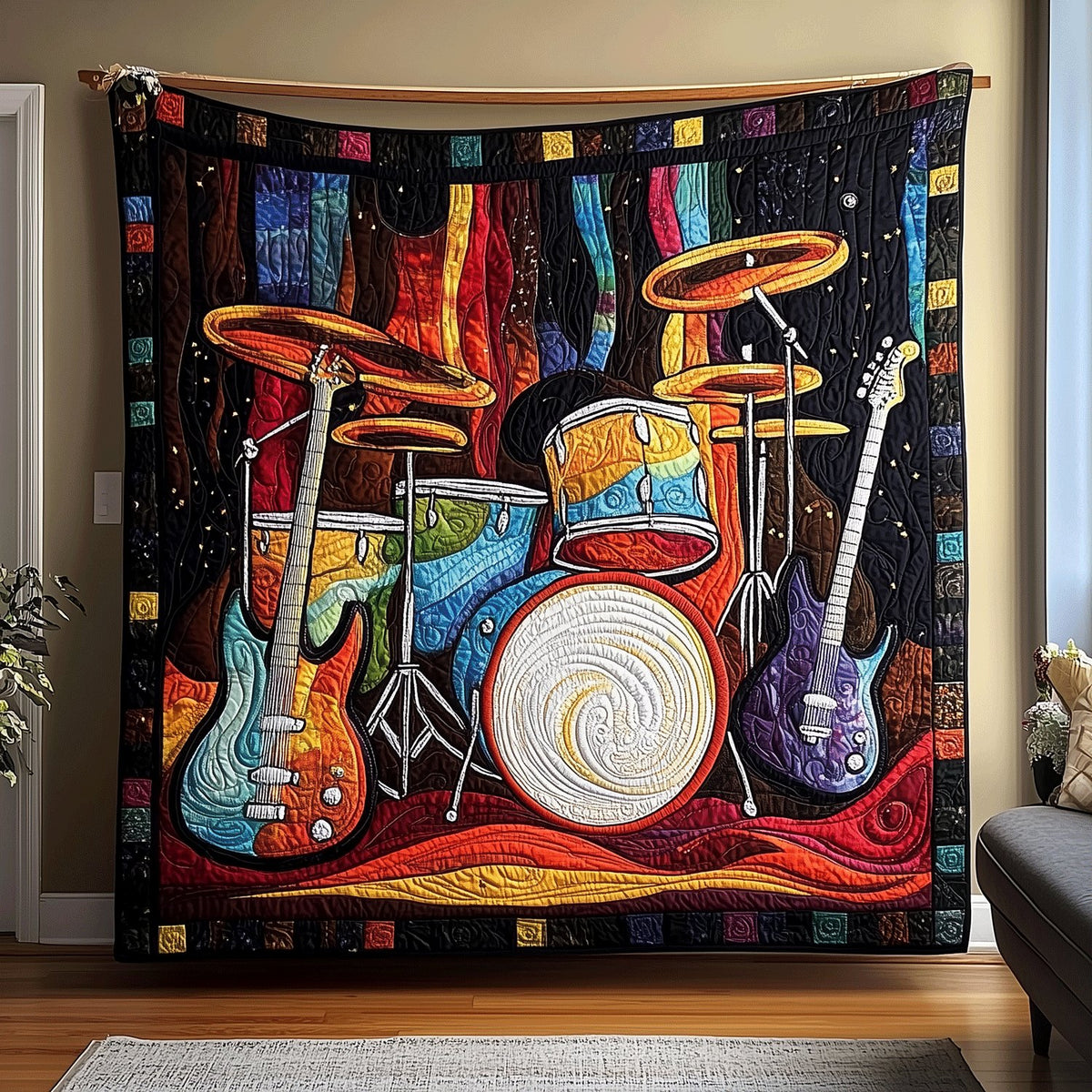 Colorful Crescendo Quilted Blanket printed blanket