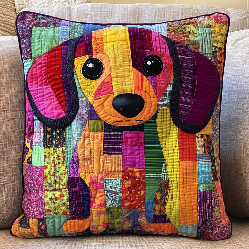 Colorful Dachshund Charm Quilted Cushion Cover printed cushion cover