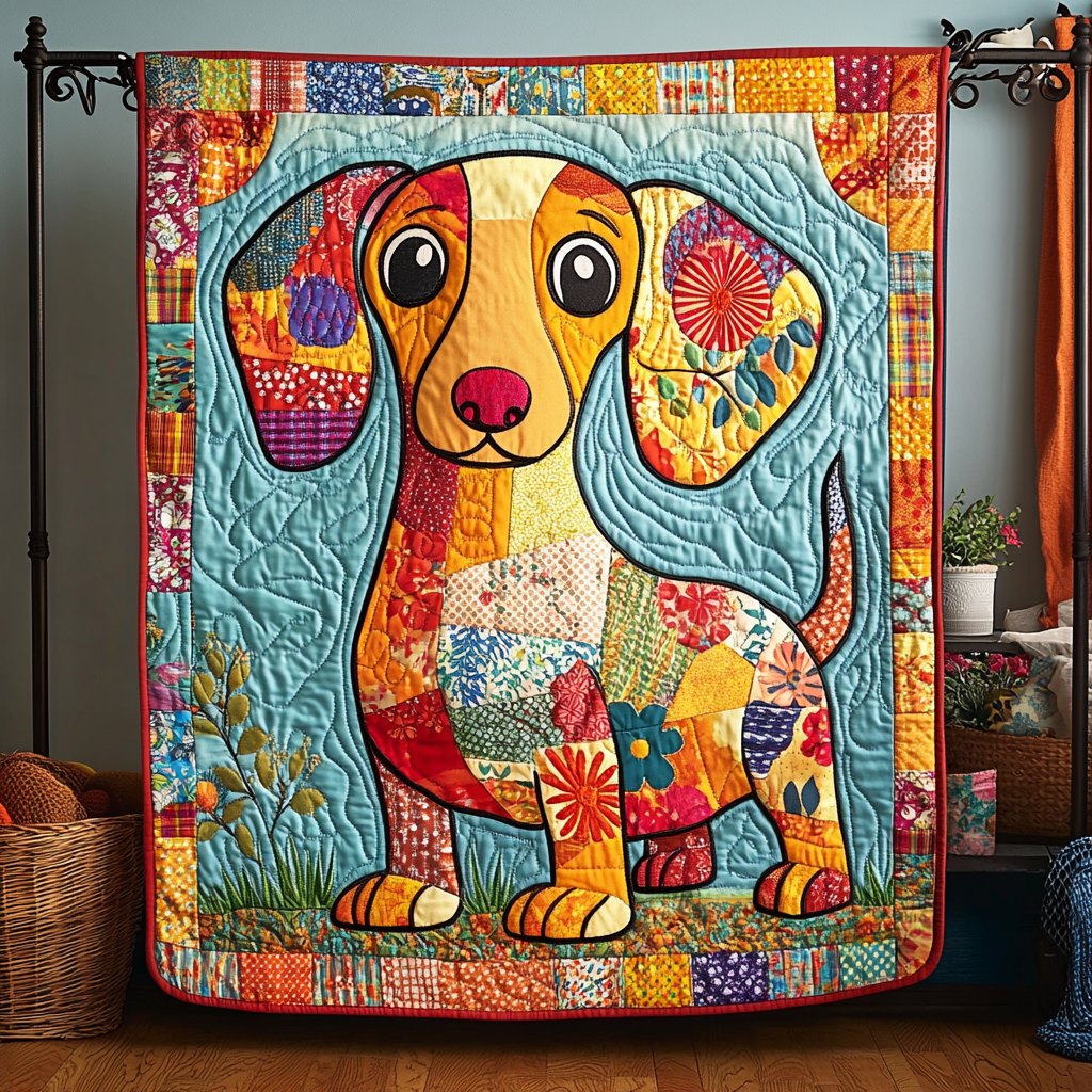 Colorful Dachshund Quilted Blanket printed blanket