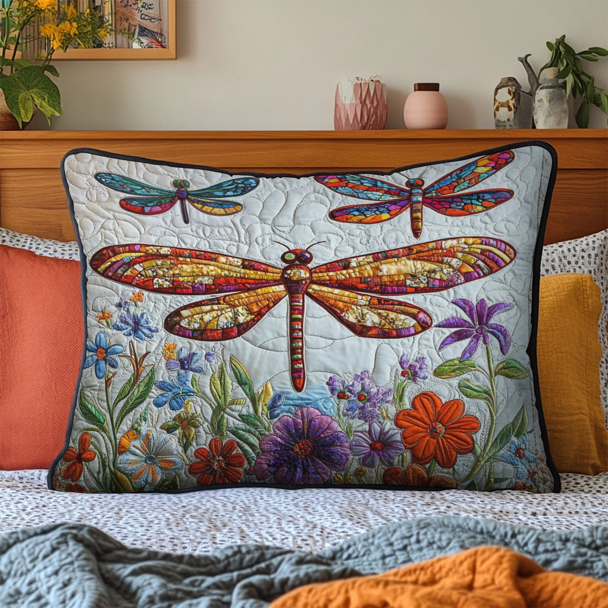 Colorful Dragonfly Quilted Bedding Cushion Cover printed cushion cover