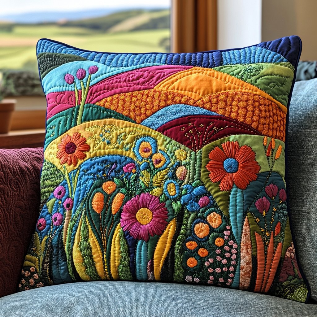 Colorful Field Quilted Cushion Cover printed cushion cover