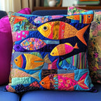 Colorful Fishes Patchwork Quilted Cushion Cover printed cushion cover