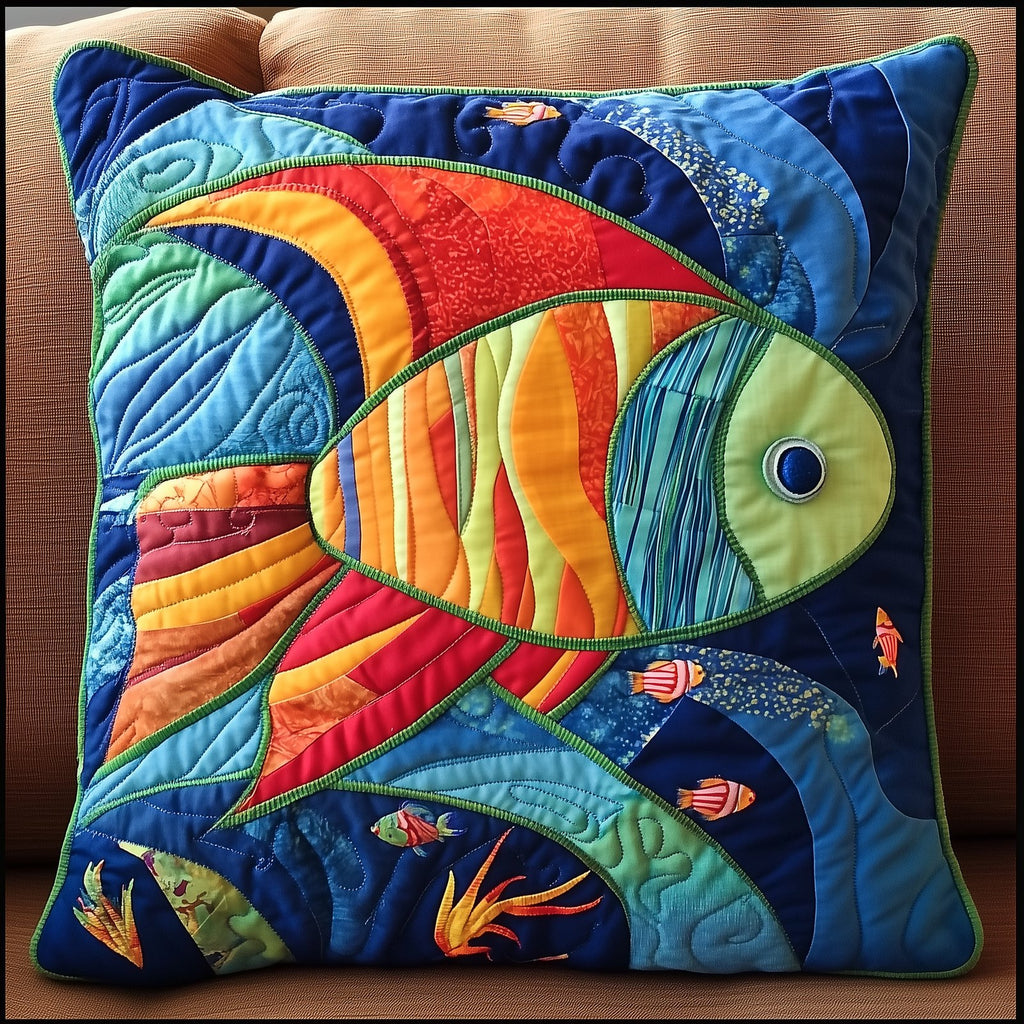 Colorful Fishes Patchwork Quilted Cushion Cover printed cushion cover
