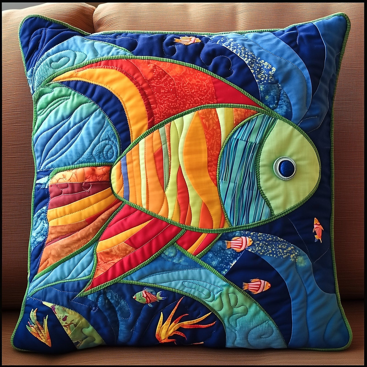Colorful Fishes Patchwork Quilted Cushion Cover printed cushion cover