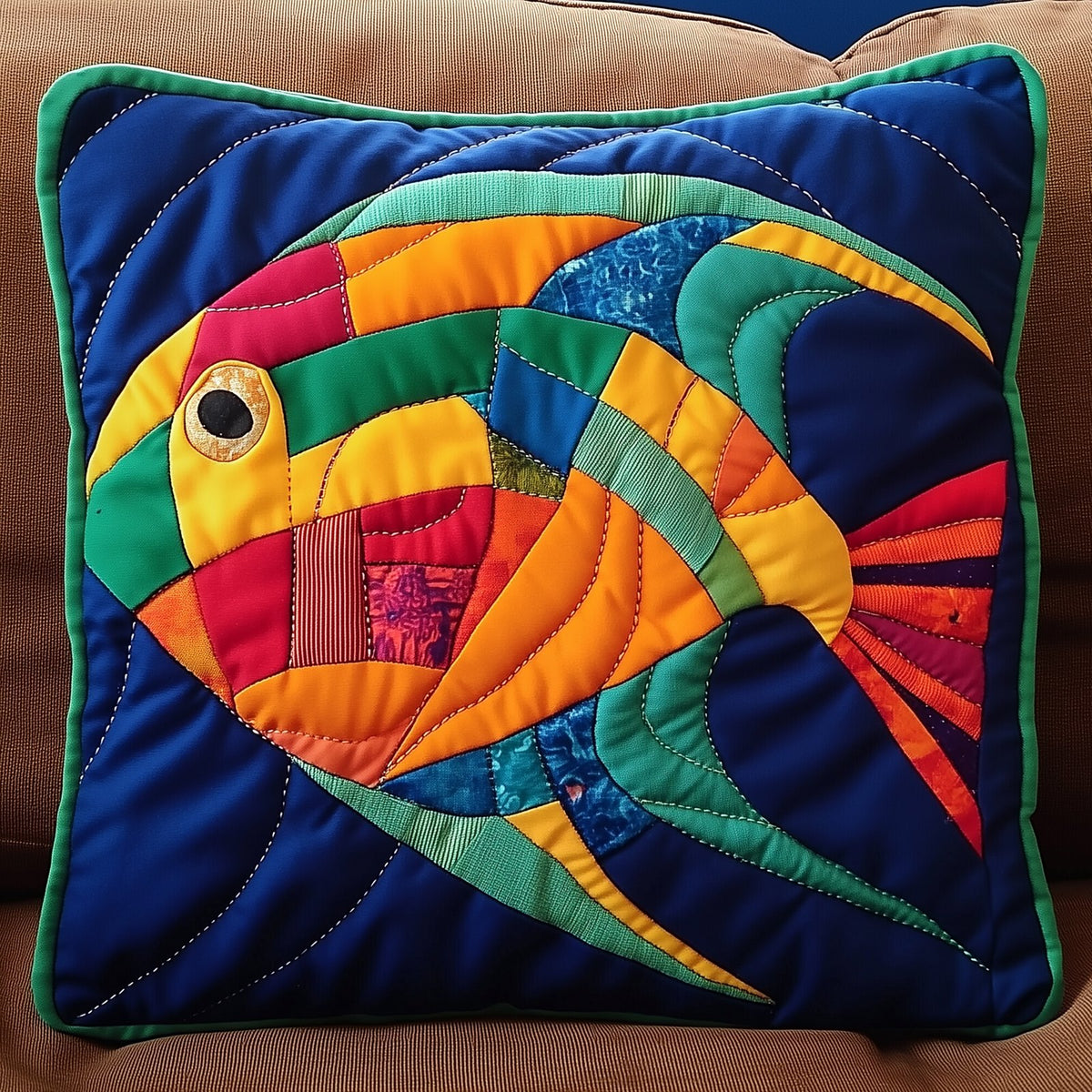 Colorful Fishes Patchwork Quilted Cushion Cover printed cushion cover