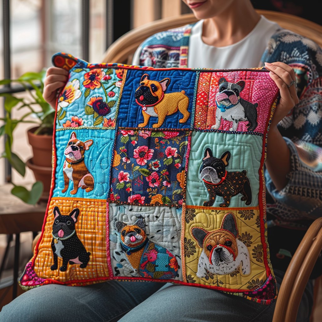 Colorful French Bulldog Quilted Cushion Cover printed cushion cover