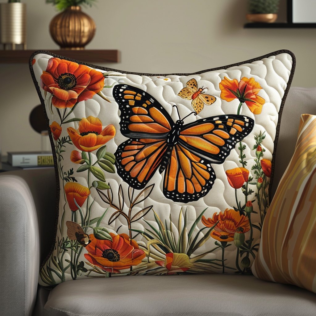 Colorful Monarch Butterfly Quilted Cushion Cover printed cushion cover