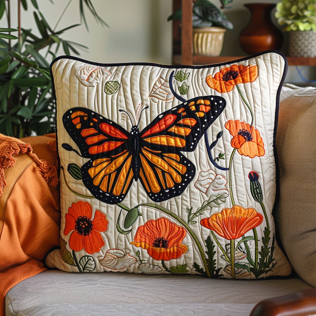 Colorful Monarch Butterfly Quilted Cushion Cover printed cushion cover