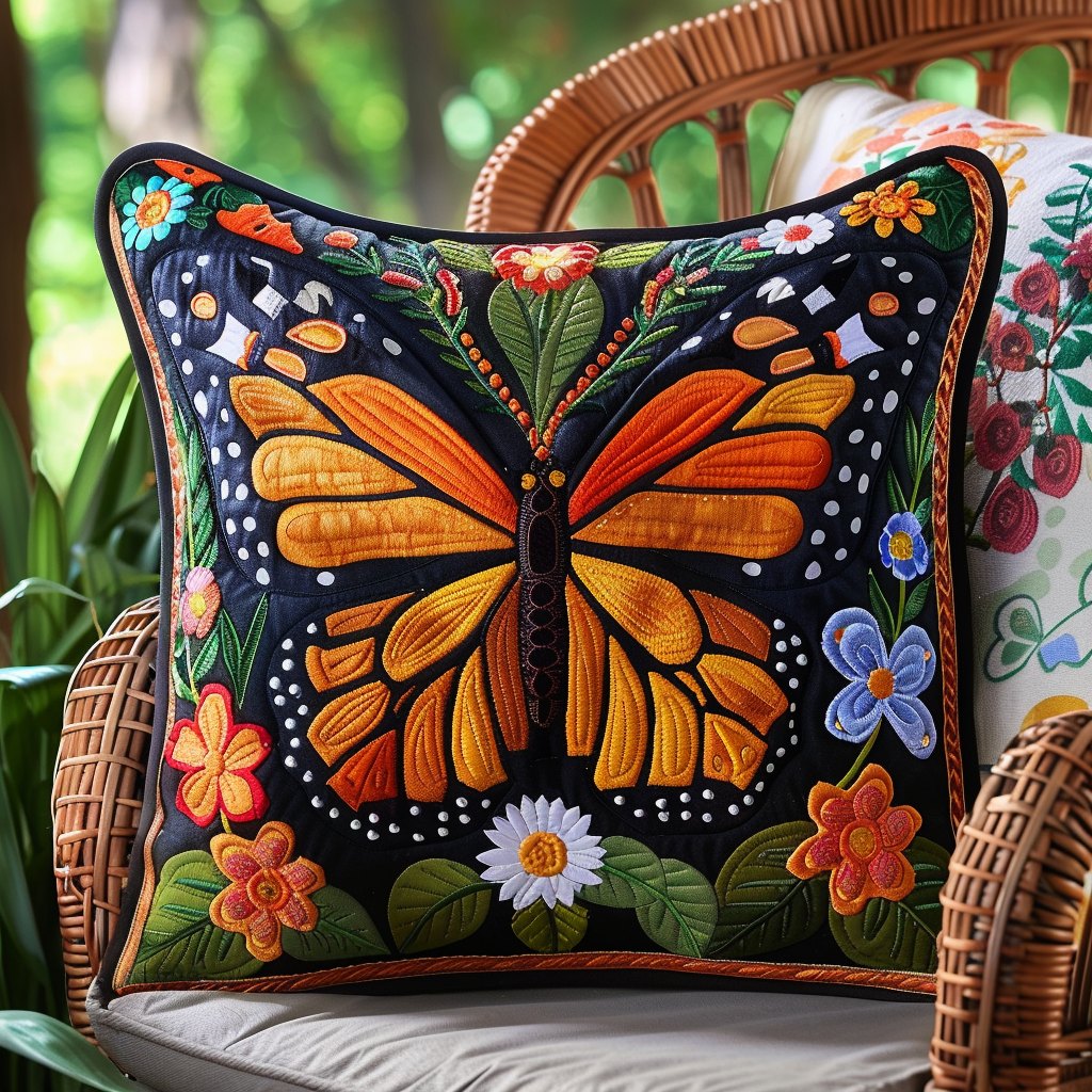 Colorful Monarch Butterfly Quilted Cushion Cover printed cushion cover