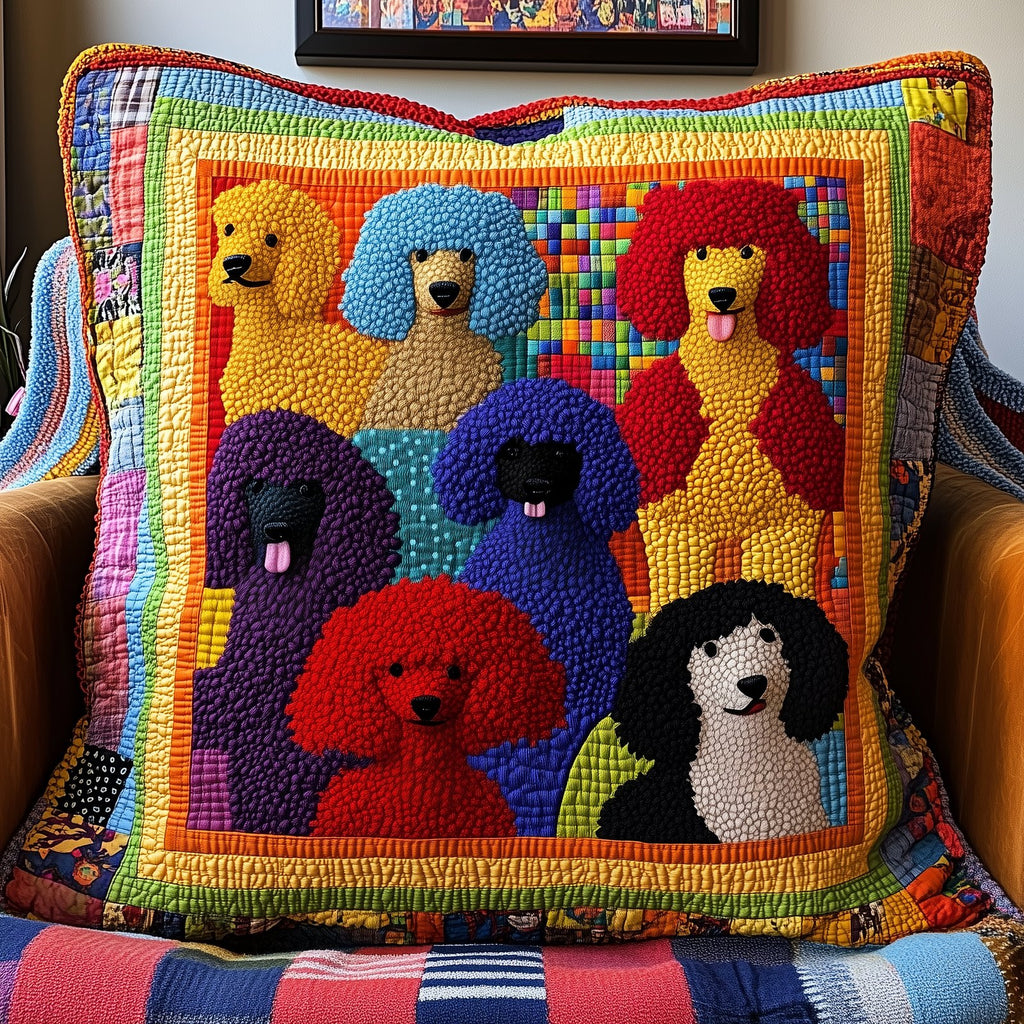 Colorful Poodle Quilted Cushion Cover printed cushion cover