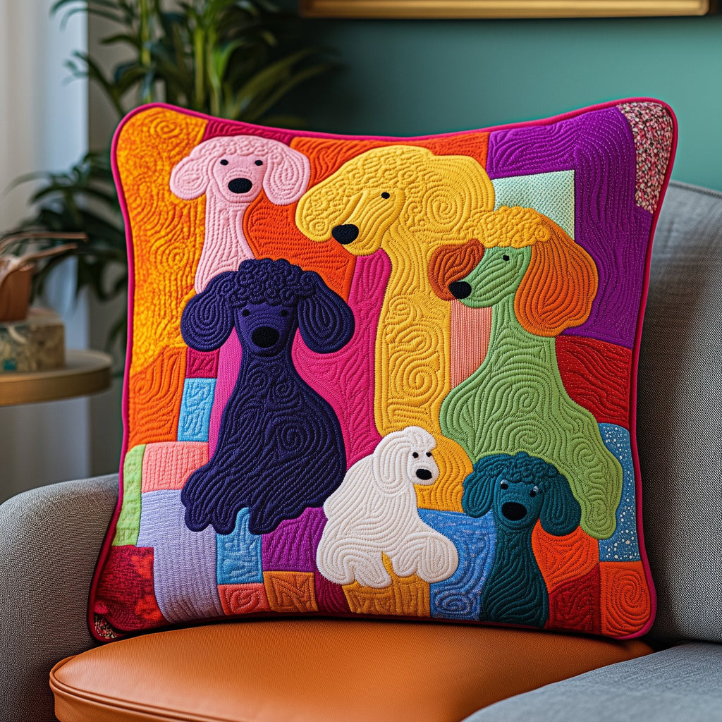 Colorful Poodle Quilted Cushion Cover printed cushion cover