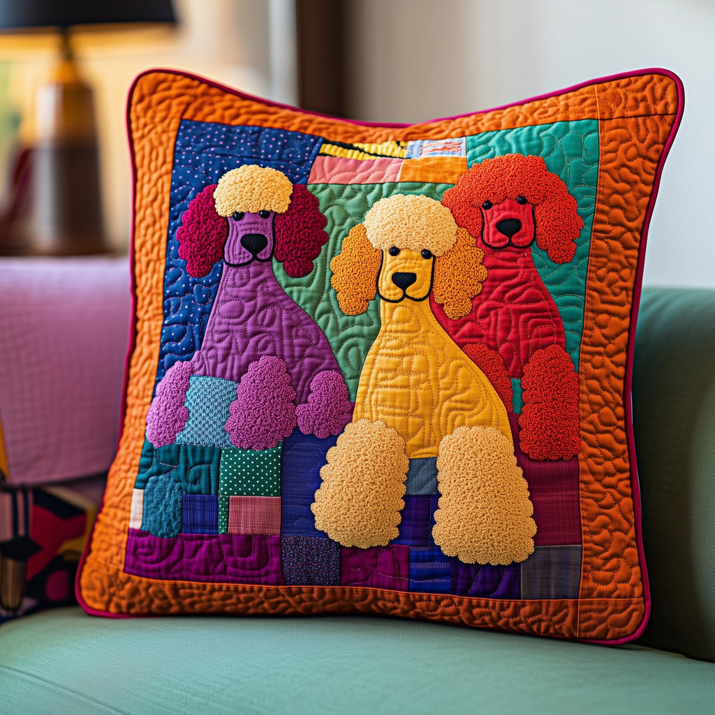 Colorful Poodle Quilted Cushion Cover printed cushion cover